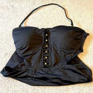 La Blanca Strapless or With Strap Convertible Bathing Suit Black and Gold